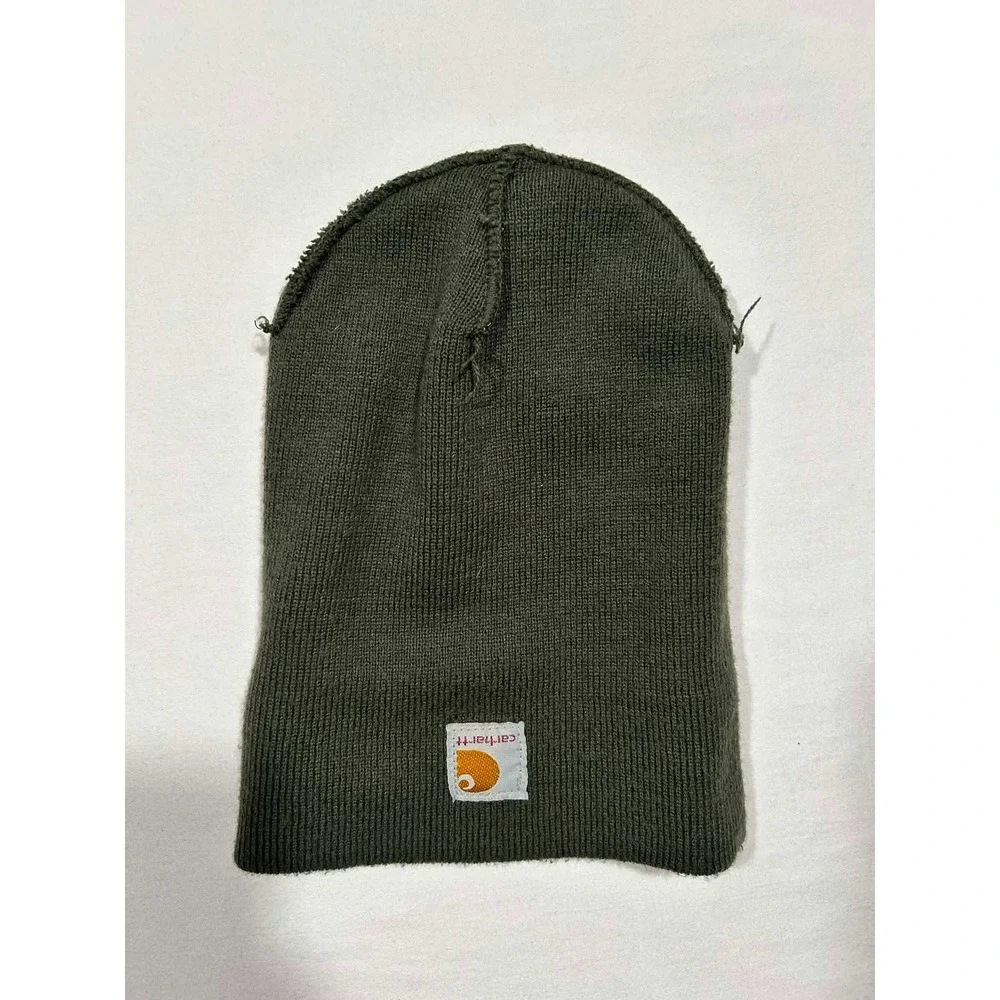 Carhartt Kids Knit Cuffed Beanie Hat Dark Olive Green Logo Patch‎ Winter Cap